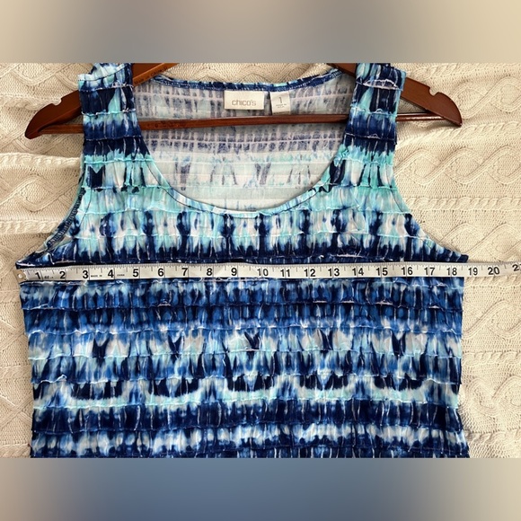 Chico’s Mixed Blues Sleeveless Ruffle Tiered Blouse Women’s Size Medium - Picture 10 of 11